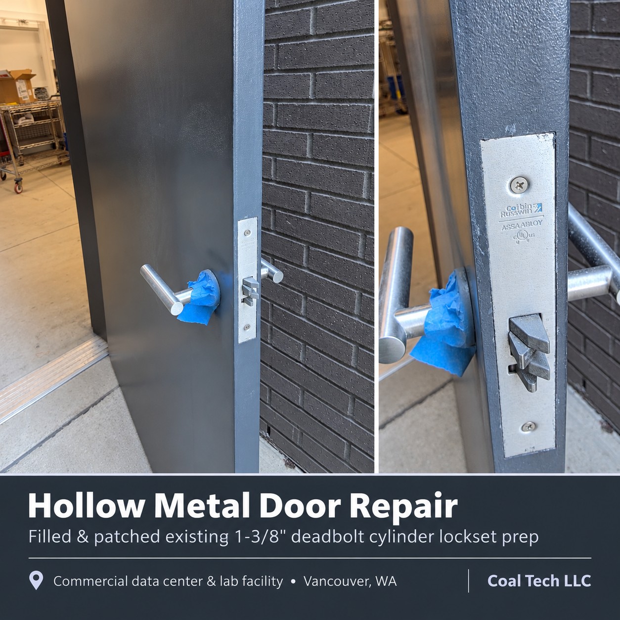 Hollow metal door repair — lock prep patching, Vancouver, WA